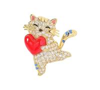 Spilla in lega a forma di gatto che abbraccia il cuore, elegante accessorio da donna, regalo alla moda, spilla con cuore, Misura unica, come descritto