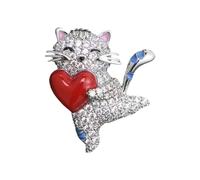 Spilla in lega a forma di gatto che abbraccia il cuore, elegante accessorio per le donne, regalo alla moda, accessorio alla moda con animali, Misura unica, come descritto