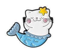 Spilla in lega a forma di gatto e sirena, elegante decorazione per zaino, per amici, bambini, occasioni festive, sirene, gatti, gioielli accessori, Misura unica, come descritto