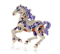 Spilla in lega di zinco con cristalli brillanti e accessori smaltati a forma di animale per look alla moda gioielli a forma di cavallo dei cartoni animati, One Size, come descritto