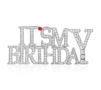 Spilla in lega di zinco con scritta "Happy Birthday", con scritta in lingua inglese "It's My Birthday", lucida, per bavero, feste, accessori per donne (argento)