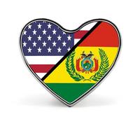 Spilla in metallo a forma di cuore con bandiera di Stati Uniti e Bolivia, 2,5 cm, ideale per abbigliamento, borse, accessori e decorazioni per cravatte.