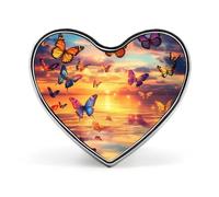 Spilla in metallo a forma di cuore con farfalla colorata al tramonto sull'oceano, 2,5 cm, ideale per abbigliamento, borse, accessori e decorazioni per cravatte.