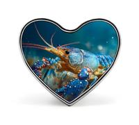 Spilla in metallo a forma di cuore con gambero nell'oceano, 2,5 cm, per abbigliamento, borse, accessori e decorazioni per cravatte.
