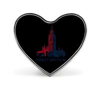 Spilla in metallo a forma di cuore con il Big Ben della Gran Bretagna, 2,5 cm, per abbigliamento, borse, accessori e decorazioni per cravatte.