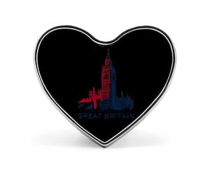 Spilla in metallo a forma di cuore con il Big Ben della Gran Bretagna, 2,5 cm, per abbigliamento, borse, accessori e decorazioni per cravatte.