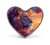 Spilla in metallo a forma di cuore con leone e famiglia, ideale per la spiaggia, da 2,5 cm, perfetta per vestiti, borse, accessori e decorazioni per cravatte.