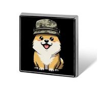 Spilla in metallo alla moda da 1 pollice con cane Corgi sorridente con cappello militare, spilla per vestiti, cappello, borsa, cravatta, accessori, decorazioni