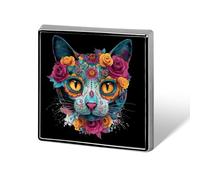 Spilla in metallo alla moda da 1 pollice con teschio e gatto del Giorno dei Morti, per vestiti, cappelli, borse, cravatte, accessori e decorazioni.