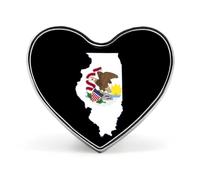 Spilla in metallo con bandiera dell'Illinois, mappa, cuore e amore, ideale per abbigliamento, borse e cappelli da uomo e donna.
