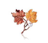 Spilla in metallo con design a foglie d'acero dipinte a colori, decorazione in perle finte, spille color oro(Color1)