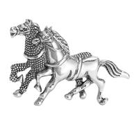 Spilla in metallo con due cavalli al galoppo, di ispirazione vintage, gioiello di metallo per amanti dell'equitazione e formale a due cavalli, Misura unica, come descritto