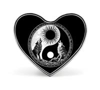 Spilla in metallo con motivo Yin e Yang, forma a cuore, 2,5 cm, ideale per abbigliamento, borse, accessori e decorazioni per cravatte.