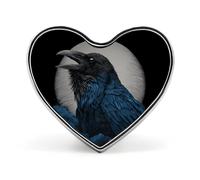 Spilla in metallo divertente a forma di cuore da 1 pollice, a forma di corvo con luna, per vestiti, cappelli, borse, accessori, cravatte, decorazioni