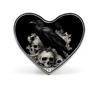 Spilla in metallo divertente con corvo su teschi, 1 pollice, a forma di cuore, per vestiti, cappelli, borse, accessori, cravatte, decorazioni