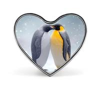 Spilla in metallo divertente con due pinguini innevati, 1 pollice, a forma di cuore, per vestiti, cappelli, borse, accessori, cravatte, decorazioni