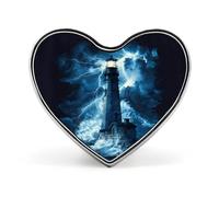 Spilla in metallo divertente con faro, tuono e tempesta, a forma di cuore, 2,5 cm | Accessori originali per abiti, cappelli, borse e cravatte per uomo e donna