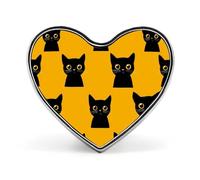 Spilla in metallo divertente con gatto nero e occhi gialli, 1 pollice, a forma di cuore, per vestiti, cappelli, borse, accessori, cravatte, decorazioni