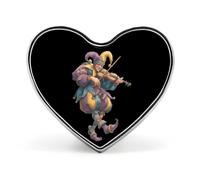 Spilla in metallo divertente con giullare che suona il violino, 1 pollice, a forma di cuore, per vestiti, cappelli, borse, accessori, cravatte, decorazioni