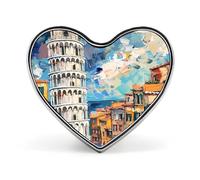 Spilla in metallo divertente con la Torre di Pisa e le Cinque Terre, 1 pollice, a forma di cuore, per vestiti, cappelli, borse, accessori, cravatte, decorazioni