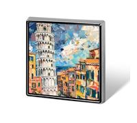 Spilla in metallo divertente con le Cinque Terre e la Torre di Pisa, 2,5 cm, elegante e alla moda | Accessori originali per abiti, cappelli, borse, cravatte, decorazioni per uomo e donna