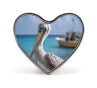 Spilla in metallo divertente con pellicano e barca, 1 pollice, a forma di cuore, per vestiti, cappelli, borse, accessori, cravatte, decorazioni