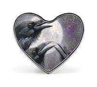 Spilla in metallo divertente con tre corvi e luna, 1 pollice, a forma di cuore, per vestiti, cappelli, borse, accessori, cravatte, decorazioni