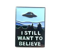 Spilla in metallo smaltato Roswell con scritta "I Still Want To Believe X Files UFO Alien Conspiracy, Metallo
