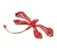 Spilla Libellula Vintage per Donna, Rosso, Lega e Strass | Stile Ispirato alla Natura, Uso per Abiti Casual e Nozze, Finitura Antigraffio, Idea per San Valentino