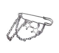 Spilla minimalista a cinque punte a forma di stella rotonda design con perline da bavero fibbia doppia catena per lacci delle scarpe da uomo accessorio gioielli in metallo, One Size, come descritto