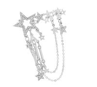 Spilla moderna a forma di stella a cinque punte con pietre scintillanti, accessorio da indossare tutti i giorni o occasioni speciali, spilla in lega con dettaglio a catena, One Size, come descritto