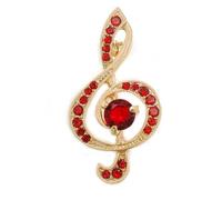 Spilla musicale a forma di chiave di violino in cristallo rosso, color oro, 40 mm di altezza
