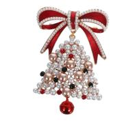 Spilla Natalizia Fiocco con Perline e Campanelli in Lega di Zinco | Stile Vintage Brillante, per Lapelli e Sciarpe, Decorazione Stagionale per Feste di Natale, anche Zaini