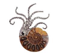 Spilla Naturale Ammonite con Design Tentacoli di Polpo, Spilla Statement in Lega Argento Artigianale, Gioiello da Collezione Artigiano Vintage Stile Oceanico per Donna Uomo