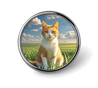 Spilla originale con gatto seduto in un campo verde, spilla da bavero, spilla, cravatta, gioielli, decorazioni per cappelli, giacche e camicie.