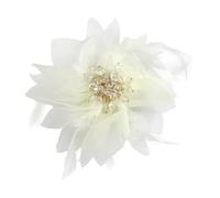 Spilla oversize in tessuto floreale, 12 cm, spilla da bavero con cristalli e piume, elegante corpetto in organza per invitati a matrimoni, banchetti e occasioni speciali, Grande, Metallo Tessuto