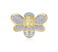 Spilla Pendente A Forma Di Ape Bombus Bicolore - Zirconi Cubici Gialli E Bianchi Incastonati A Pavé, Ottone Placcato In Oro E Rodio