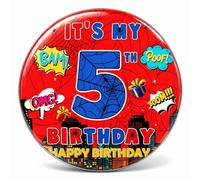 Spilla per 5° compleanno ragazzo, a tema ragnatela, spilla per 5° compleanno