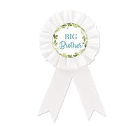 Spilla per badge con scritta "Big Brother, colore bianco e blu per il compleanno dei bambini, con foglie di eucalipto, spilla per il compleanno del ragazzo