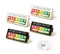 Spilla per batteria sociale interattiva, spilla smaltata creativa e divertente per la salute mentale, design elegante in bianco e nero, perfetta per esprimere le tue emozioni quotidiane