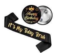 Spilla per compleanno da donna e uomo, 2 pezzi, nero e oro, con scritta "It's My Bday Bruh", per adolescenti e adulti, kit di abbigliamento per feste, accessori divertenti per feste di compleanno