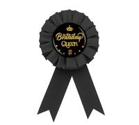 Spilla per distintivo di compleanno, con scritta in lingua inglese "Queen", colore nero e oro per donne e ragazze, spilla per il compleanno a tema della ragazza