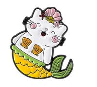Spilla per gatti e sirene, con distintivo smaltato, elegante gioiello per animali, idea regalo per adolescenti e adulti, abbigliamento casual per potenziatori sirene e gatti, Taglia unica, come