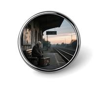 Spilla per zaino con vecchia piattaforma della stazione ferroviaria al crepuscolo, spilla decorativa carina per donna, spilla da bavero da uomo per abiti, spille alla moda per cappelli, zaini, borse