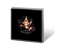 Spilla personalizzata con bottone quadrato "It's My Birthday Monkey", spilla da bavero per donne e uomini
