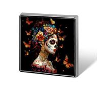 Spilla personalizzata con bottone quadrato, spilla da bavero, spilla per donna e uomo, con teschio e farfalla monarca, per il Giorno dei Morti