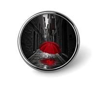 Spilla personalizzata con ombrello rosso su strada buia, spilla in lega di alluminio, personalizzata da 1 pollice per zaini, cappelli, giacche, abiti, decorazioni