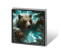 Spilla personalizzata con orso grizzly che sfonda un muro, ideale per risvolto, cravatta, cappello, abito, vestito, regalo per donne e uomini, matrimonio, compleanno.