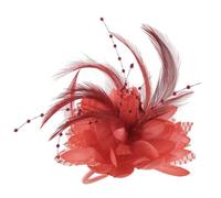 Spilla Piume Spille con ciondolo, spille con fiori in tessuto, accessori for capelli, cerchietto for capelli for ragazze, decorazione for feste(Light red)