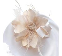 Spilla Piume Spille in tessuto con fiori fatte a mano for donna, piume e cristalli, gioielli da sposa, accessori for abbigliamento per la Festa(Beige)